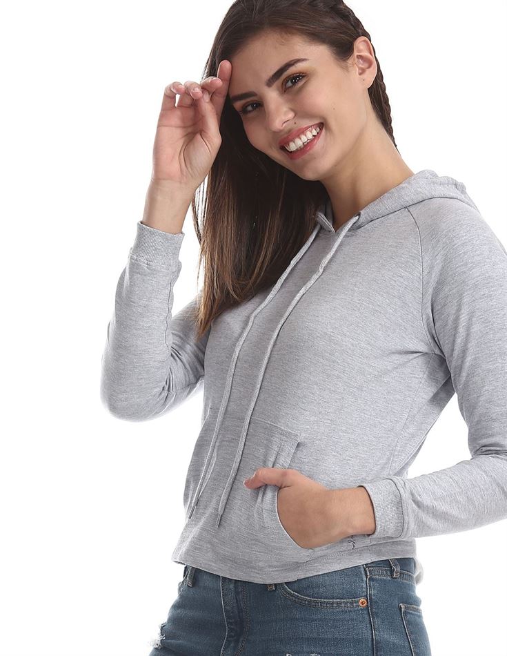 Flying Machine Women Casual Wear Solid Sweatshirt